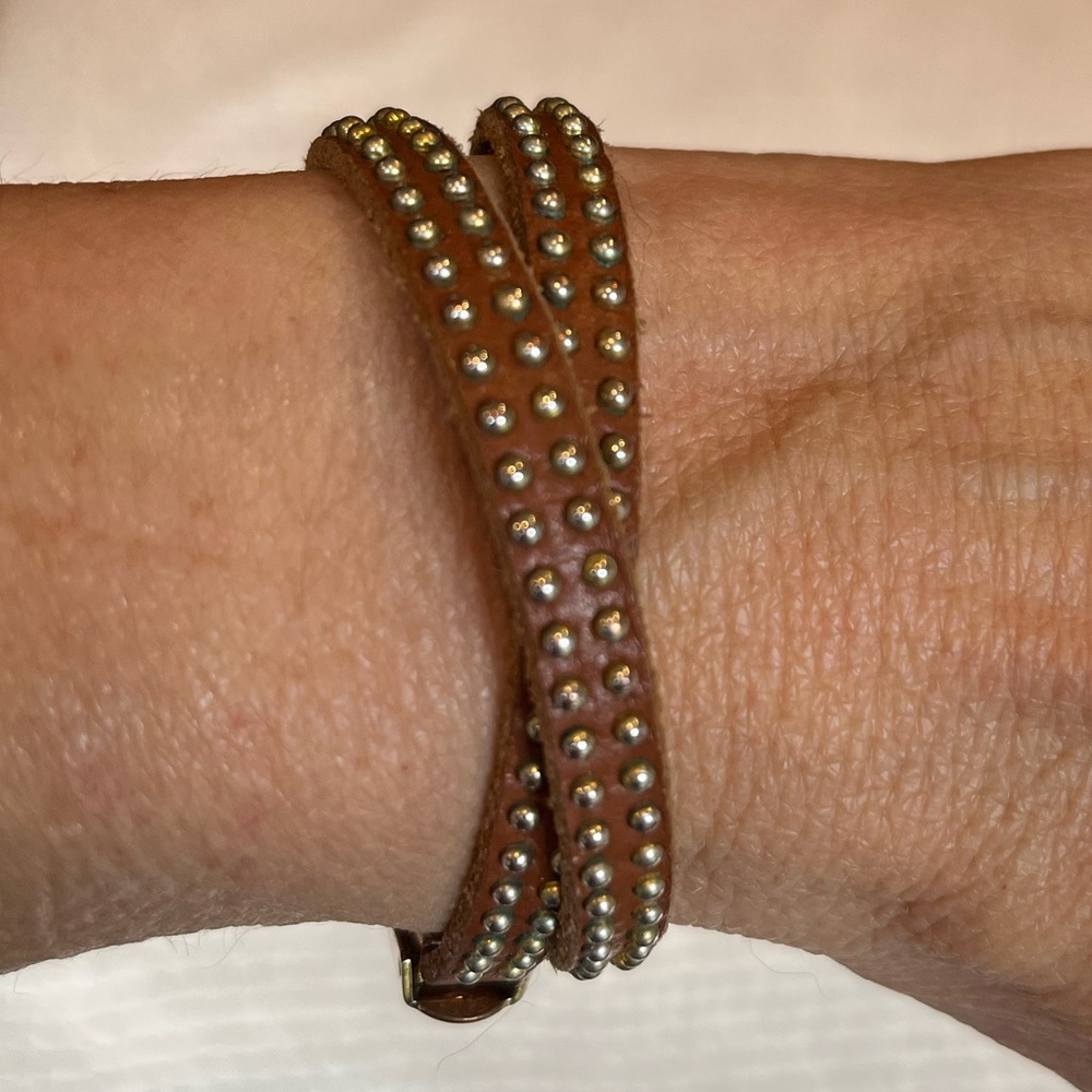 Studded leather wraparound bracelet